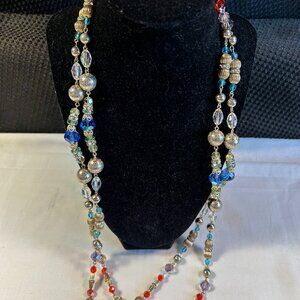 Vintage Beaded Multi-Colored Extra Long Necklace